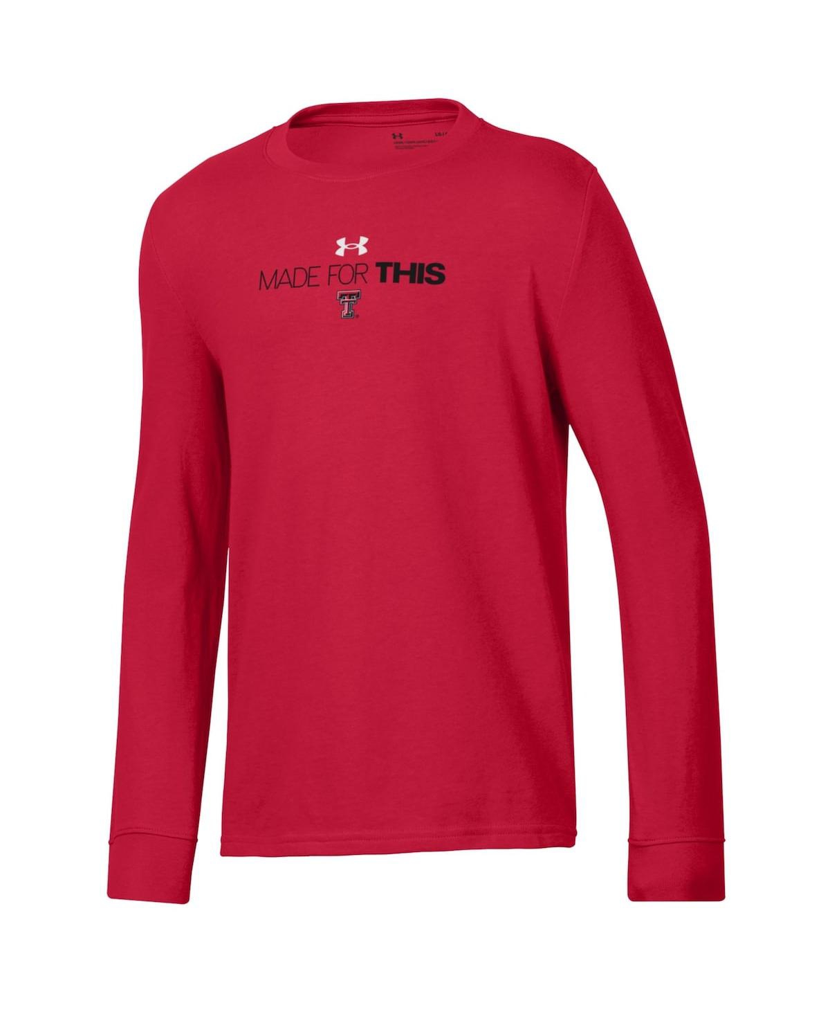 Under Armour Big Boys and GirlsTexas TechRaiders 2024 On-Court Bench Unity Performance Long Sleeve T-Shirt - Red