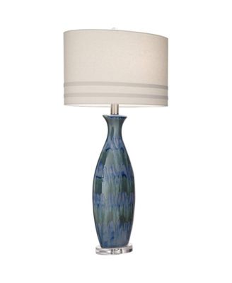 Annette Coastal Table Lamp 38" Tall Blue Ceramic Drip Vase Off White Oval Shade for Bedroom Living Room Bedside Nightstand Office