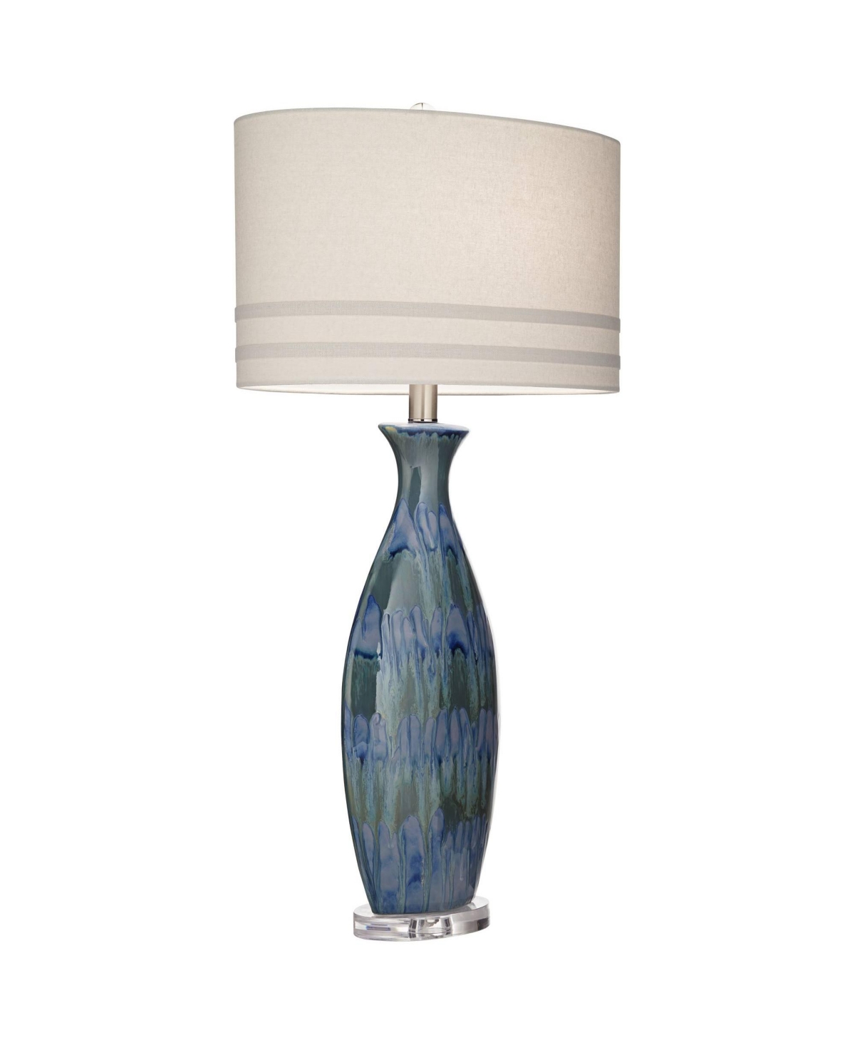Annette Coastal Table Lamp Handcrafted TallDrip Ceramic Vase Off White Oval Shade Decor for Living Room Bedroom House Bedside Home Office En