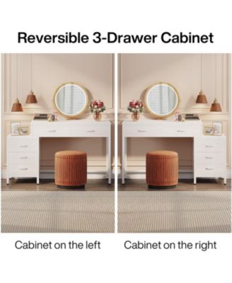 Vanity Desk with 5 Drawers, Makeup Vanity Table Dressing Table with Side 3-Drawer Chest, Make Up Vanities for Women, Girls (Without Mirror)