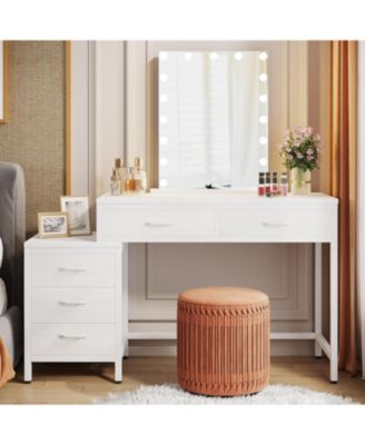 Vanity Desk with 5 Drawers, Makeup Vanity Table Dressing Table with Side 3-Drawer Chest, Make Up Vanities for Women, Girls (Without Mirror)