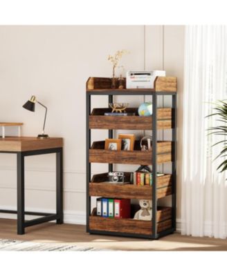 Wood Fruit and Vegetable Storage Rack, 5-Tier Pull-Out Snack Stand Fruit Basket Stand, Utility Shelf Organizer