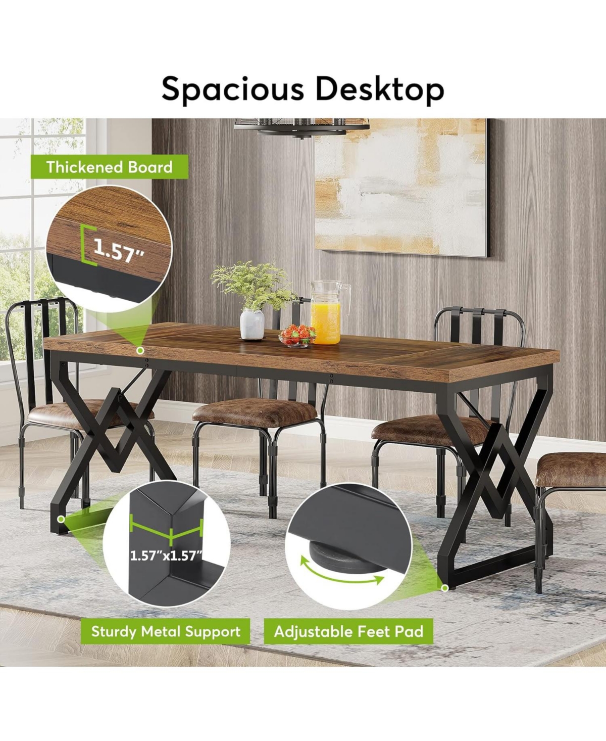 Tribesigns 63 Inch Executive Desk, Large Office Computer Desk with Extra Thick Wooden Tabletop and Metal Frame, Modern Simple Workstation Writing Tabl