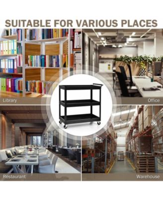 3-Tier Utility Cart with Steel Frame and Four Wheels