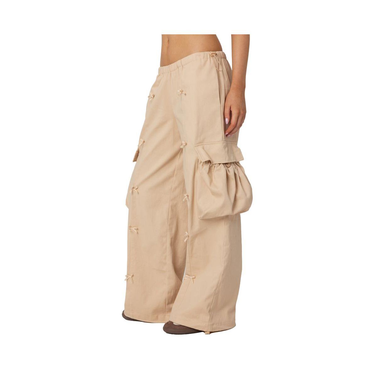 Edikted Women's Bow Trim Cargo Parachute Pants