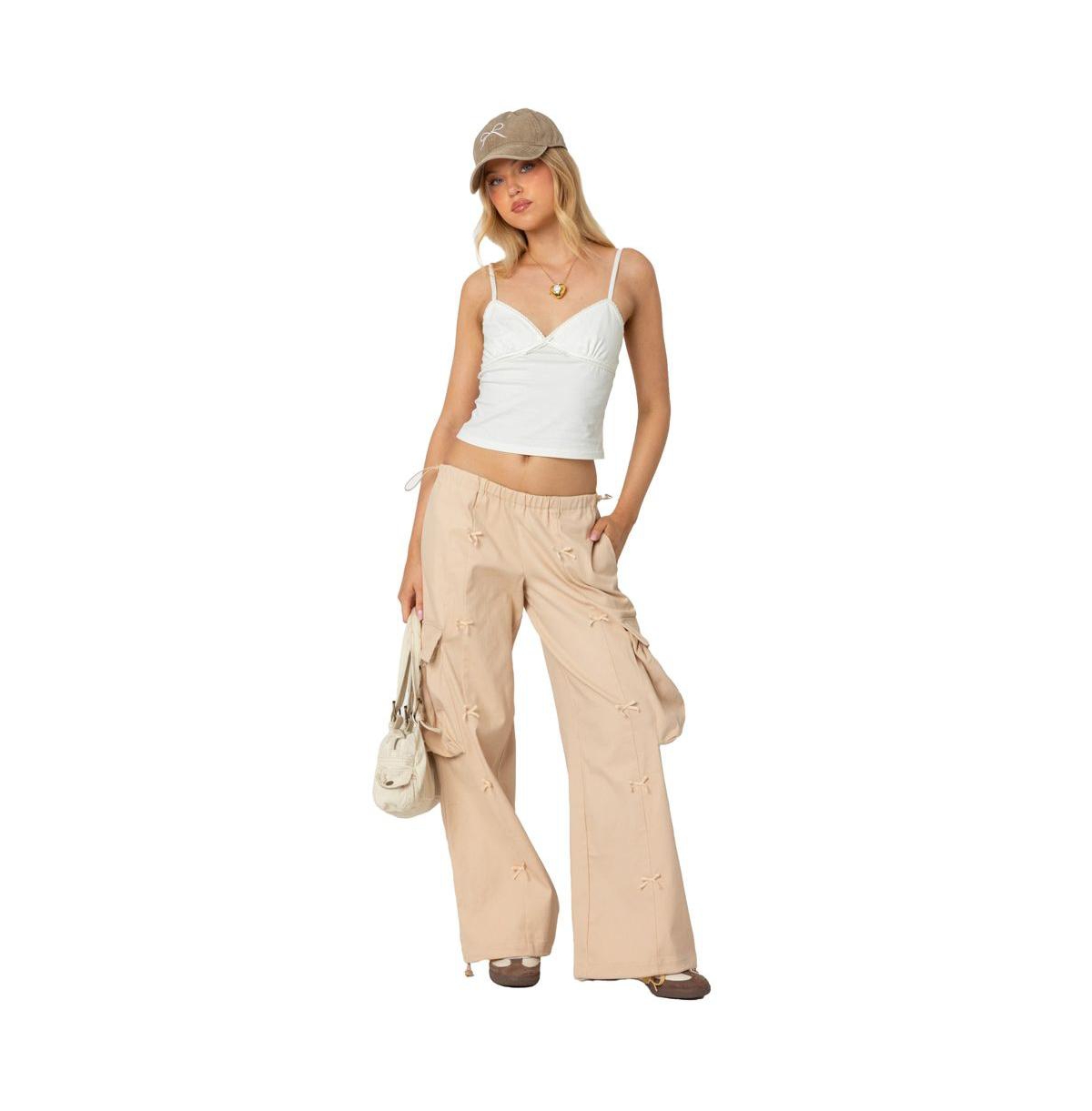 Edikted Women's Bow Trim Cargo Parachute Pants