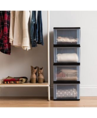 17 Qt. Plastic Stackable Storage Drawers, Medium, 4 Pack, Black