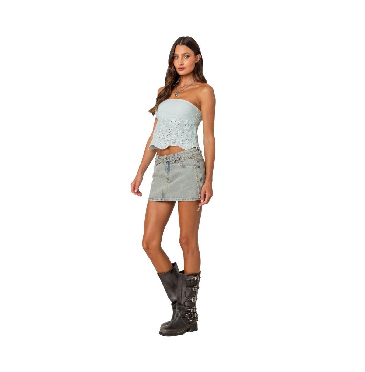 Edikted Women's Scalloped Eyelet Tube Top