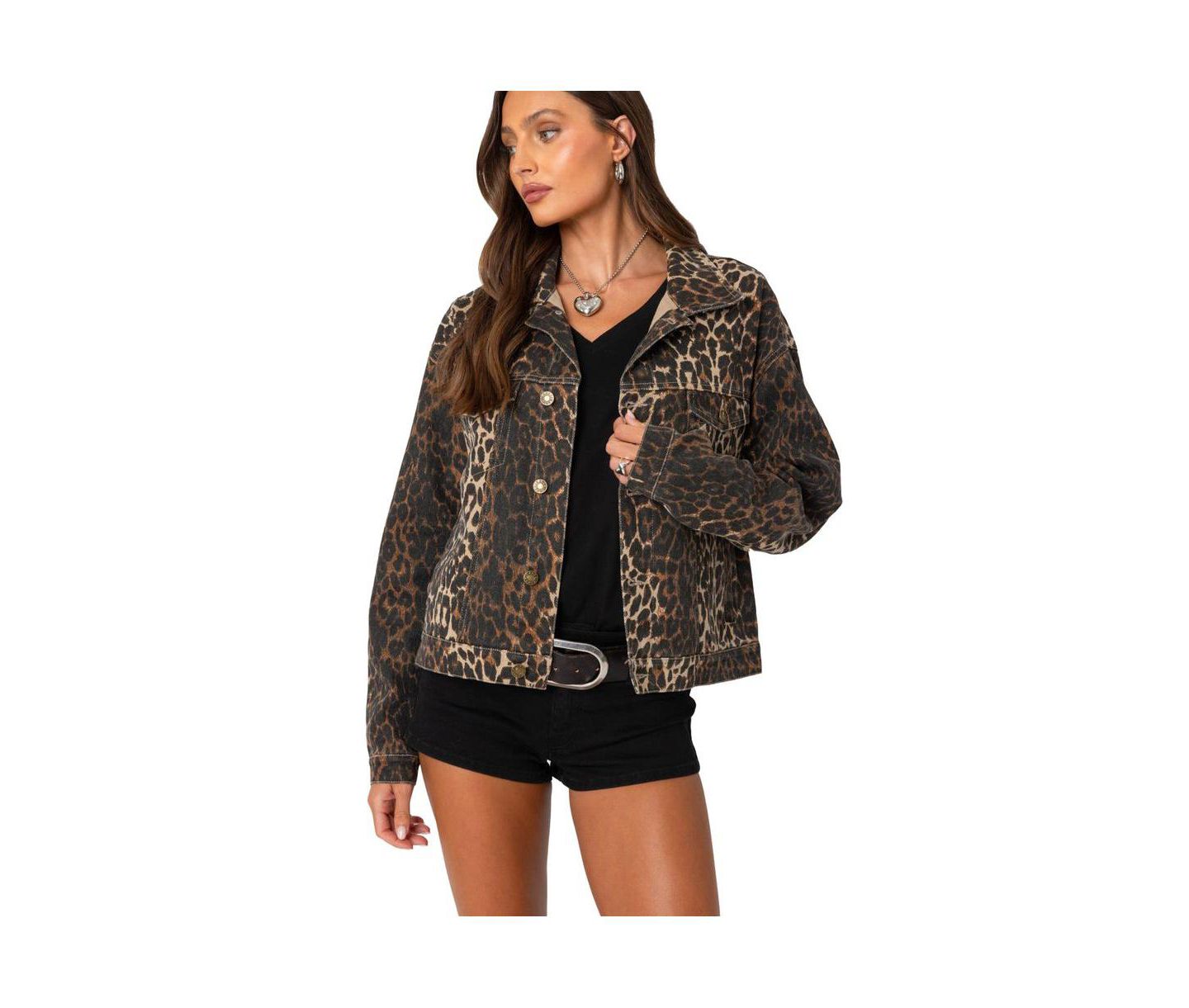 Женская куртка Edikted Leopard Print Denim Jacket, цвет: Леопардовый — фото 1