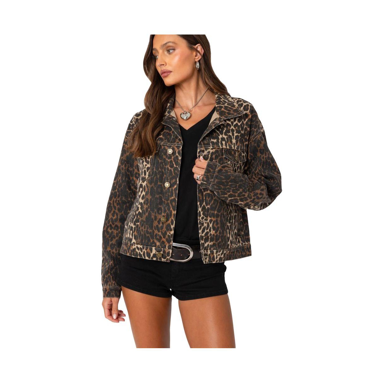 Women's Leopard Print Denim Jacket - Leopard
