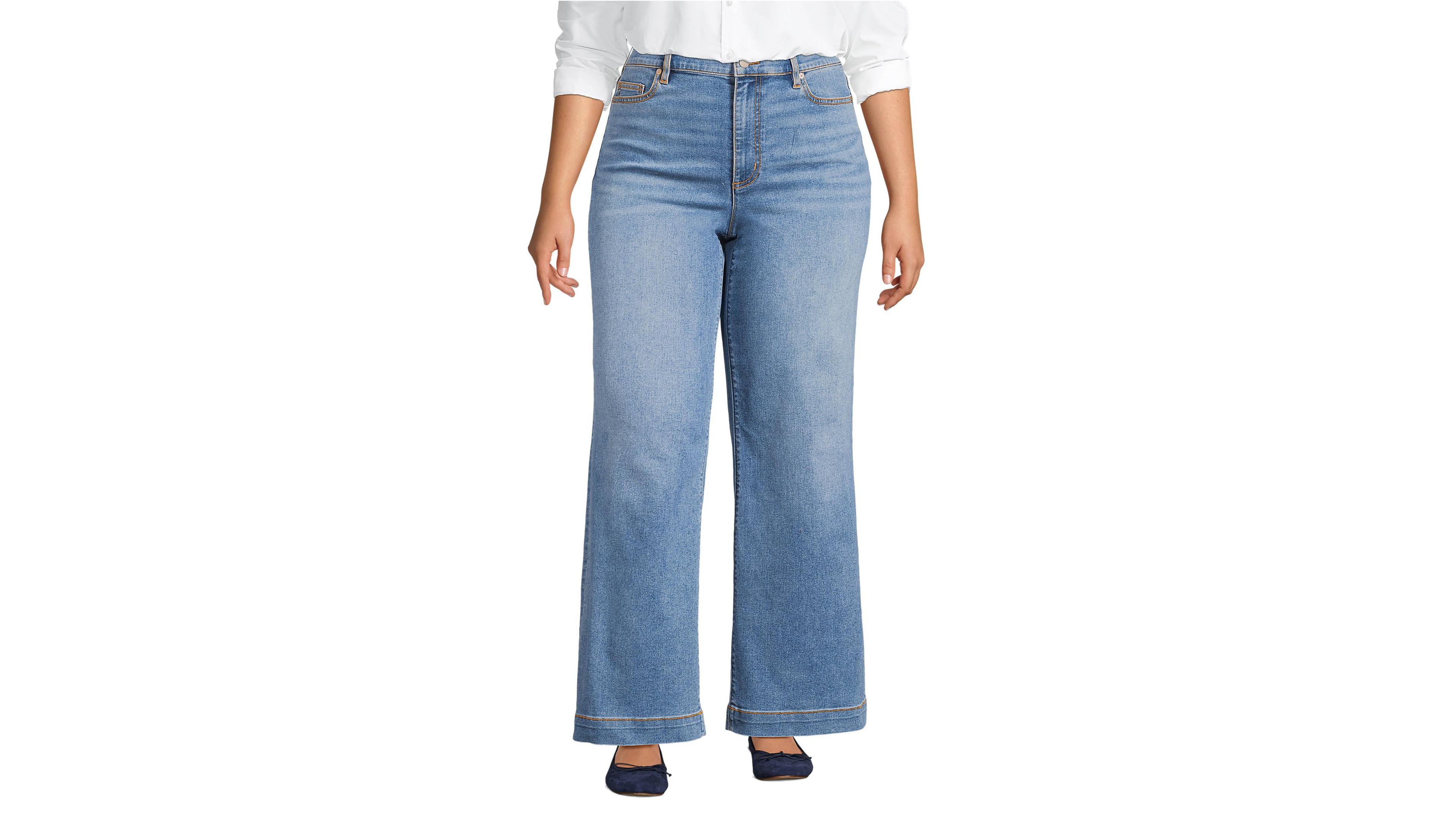 Lands' End Women's Recover High Rise Wide Leg Blue Jeans