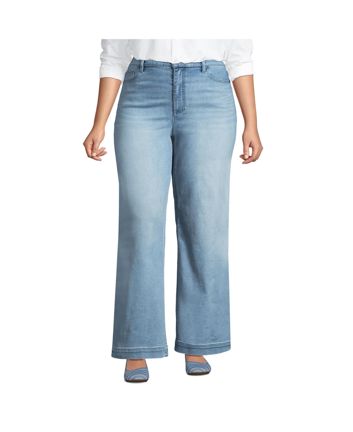 Plus Size Recover High Rise Wide Leg Blue Jeans - Beau blue