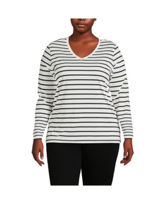 Women's Plus Size Relaxed Supima Cotton Long Sleeve V-Neck T-Shirt