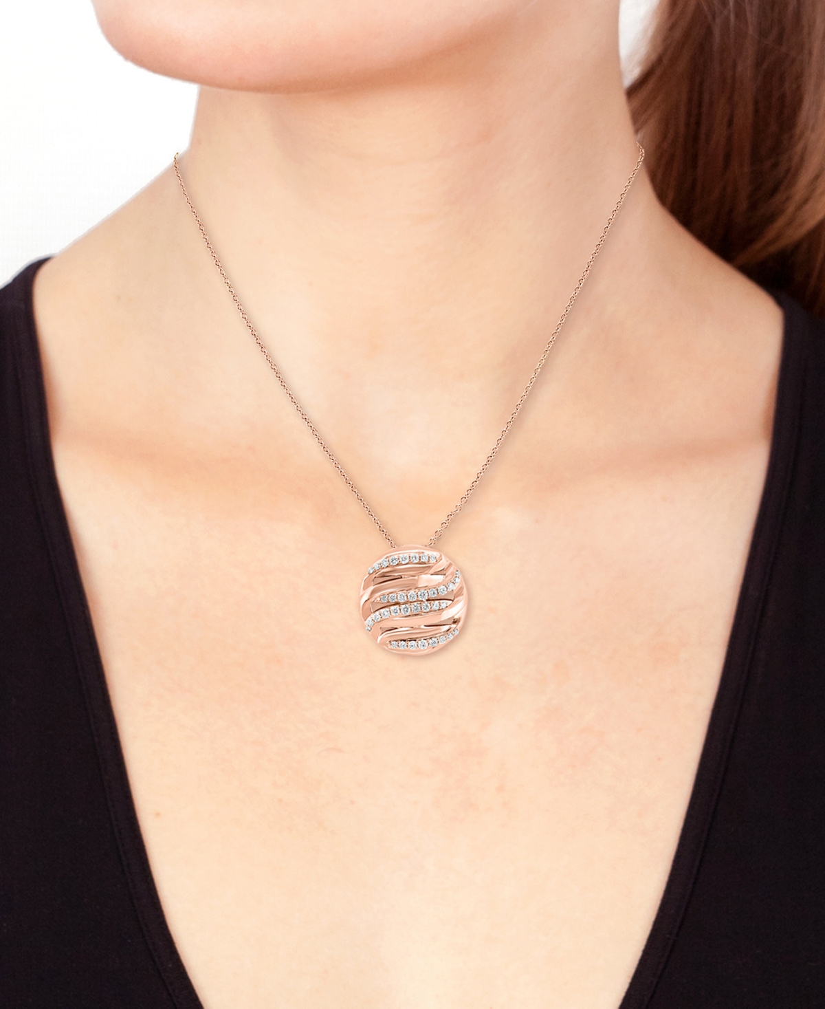 Effy Collection Effy Diamond Swirl Openwork Circle 18" Pendant Necklace (5/8 Ct. T.w.) In 14k Rose Gold In Rose Gold