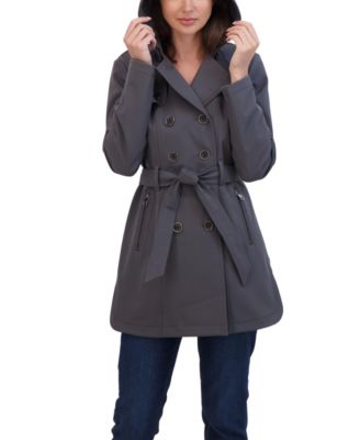 Women's Belted Double Breasted Soft Shell Trench Coat With Detachable Hood