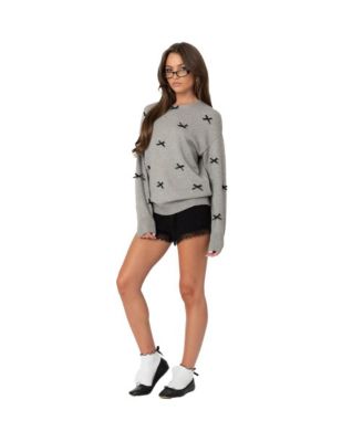 Womens Satin Bow Oversized Sweater