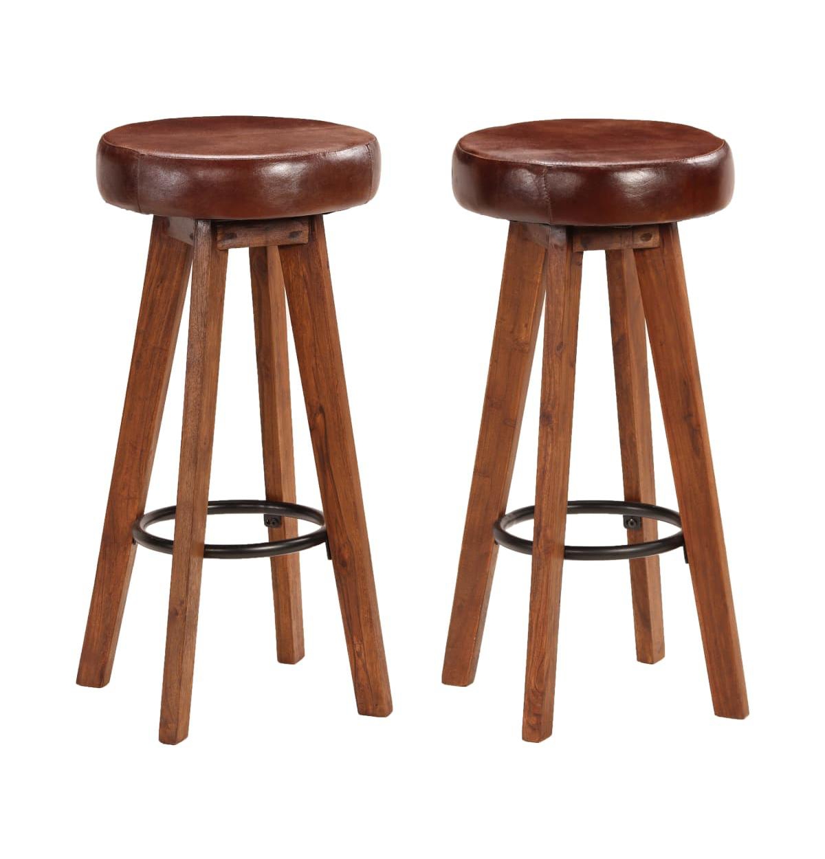 Bar Chairs 2 pcs Real Leather and Solid Acacia Wood