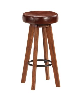 Bar Chairs 2 pcs Real Leather and Solid Acacia Wood