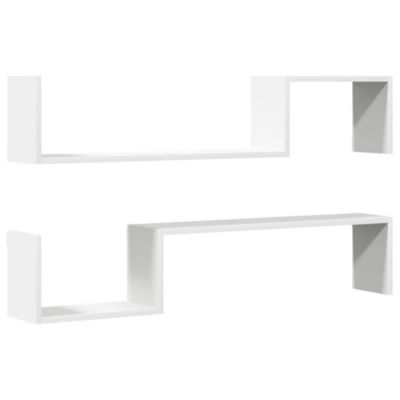 Wall Shelf Set of 2 White Engineered wood