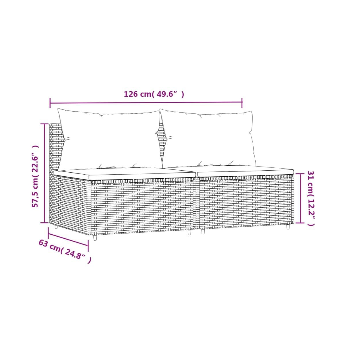 vidaXL Patio Middle Sofas with Cushions 2 pcsPoly Rattan - Brown