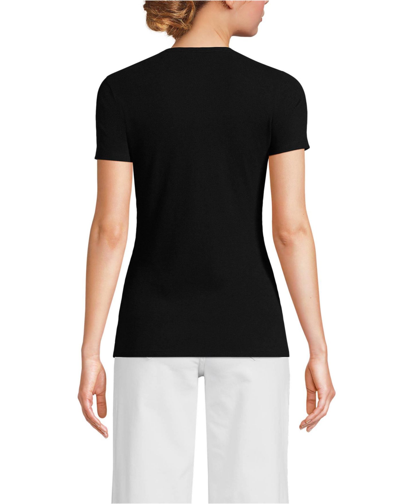Женская футболка Lands' End Cotton Rib, цвет: Чёрный — фото 2