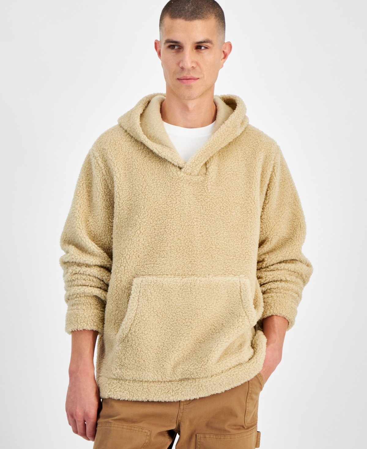 Sun + Stone Men's Tate Sherpa Hoodie, Created For Macy's In Black Forest