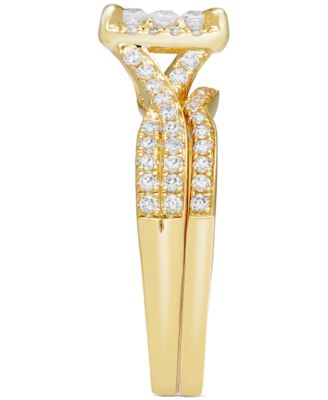 Diamond Emerald Shaped Halo Cluster Bridal Set (3/4 ct. t.w.) in 14k Gold