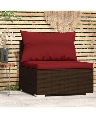 Patio Middle Sofa with Cushions Brown Poly Rattan