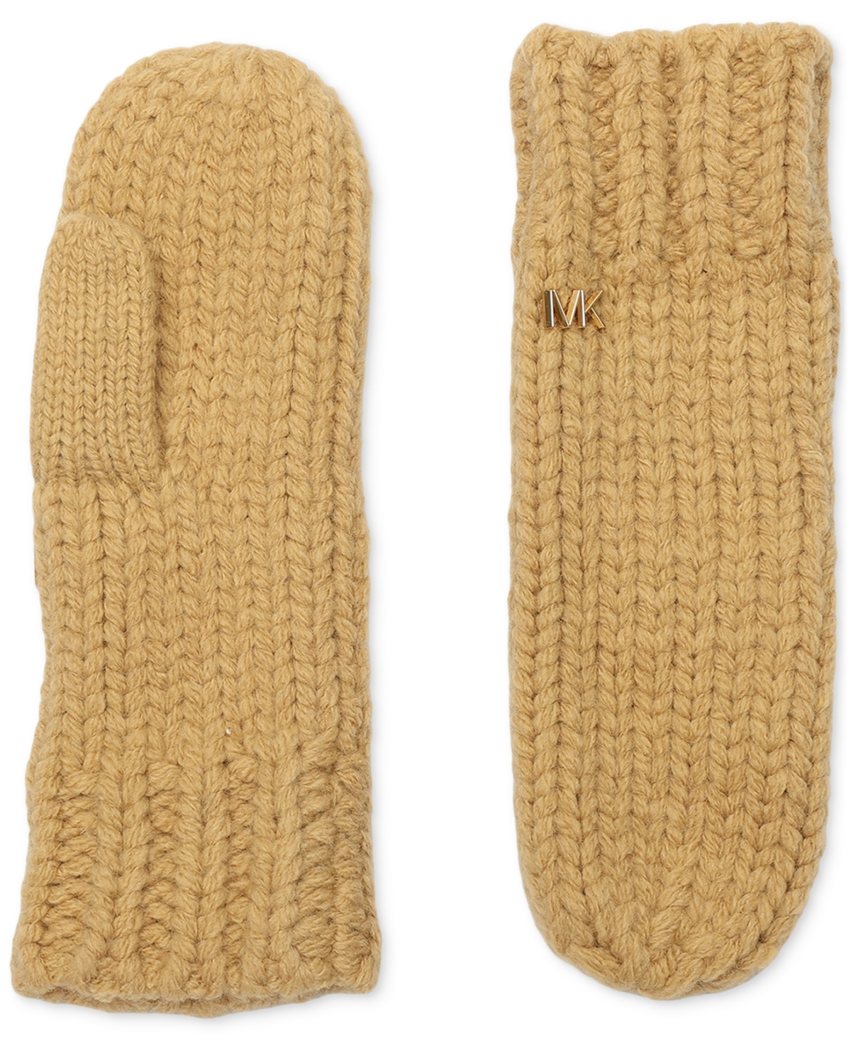 Michael Kors Michael  Women's Logo Detail Super Chunk Mittens In Dark Camel