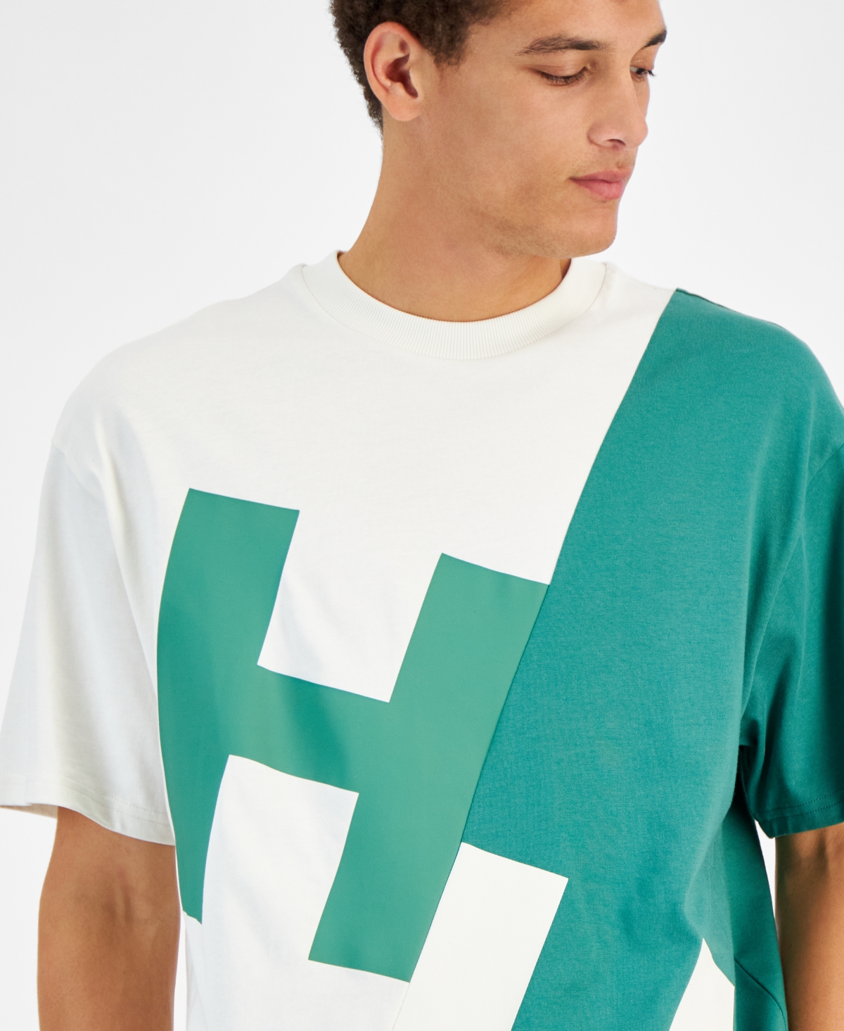 Hugo by Hugo Boss Men's Loose-Fit Colorblocked Logo Graphic T-Shirt -Green