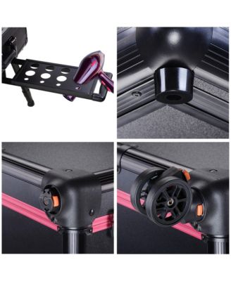 Rolling Makeup Case with Bulb Mirror Adjustable Leg Detachable Wheel