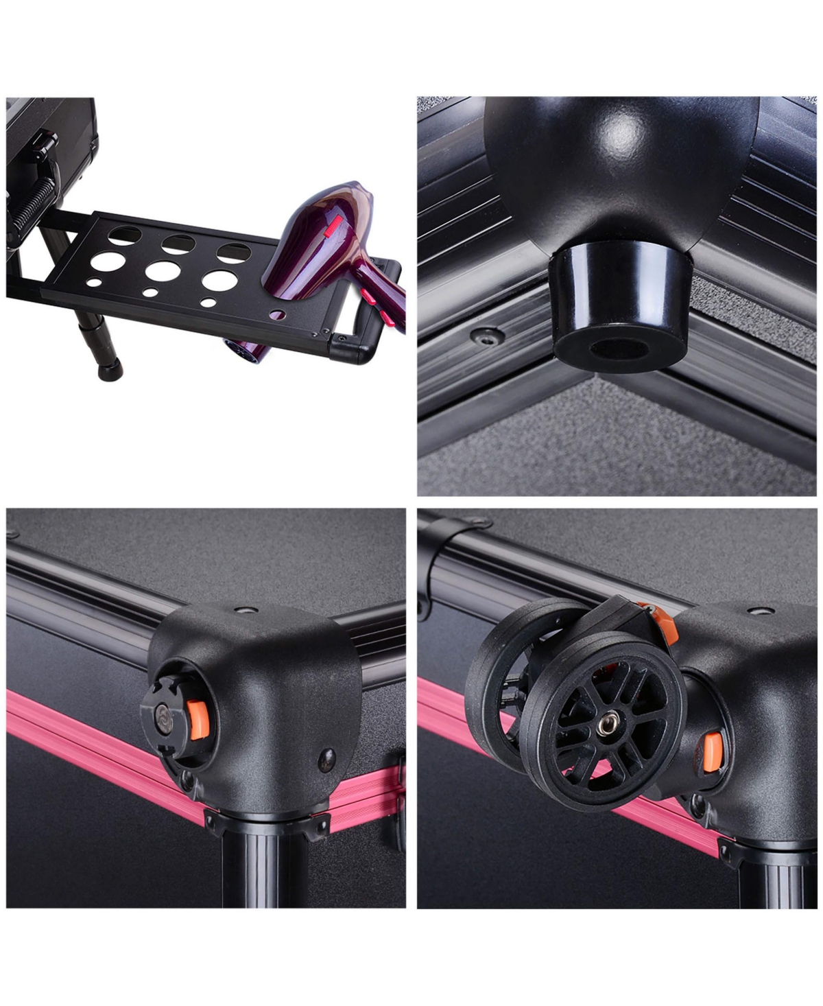 Byootique Rolling Makeup Case with Bulb Mirror Adjustable Leg Detachable Wheel