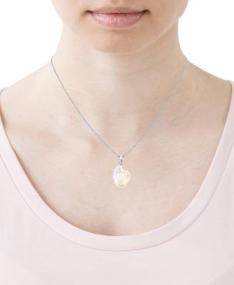 Cultured Baroque Freshwater Pearl (14-16mm) & Diamond (1/10 ct. t.w.) 18" Pendant Necklace in 14k White Gold