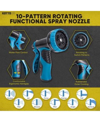 25' Expandable Water Garden Hose: 10 Spray Nozzles, Solid Brass Connector, Leak-Proof Design