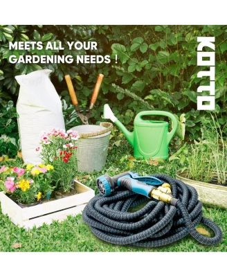 50' Expandable Water Garden Hose: 10 Spray Nozzles, Solid Brass Connector, Leak-Proof Design