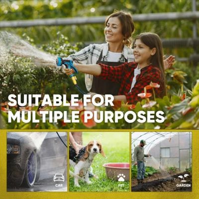 100' Expandable Water Garden Hose: 10 Spray Nozzles, Solid Brass Connector, Leak-Proof Design