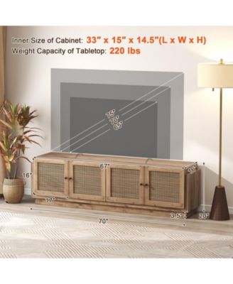 Farmhouse TV Stand for TVs up to 75 Inches with 2 Cabinets-Oak