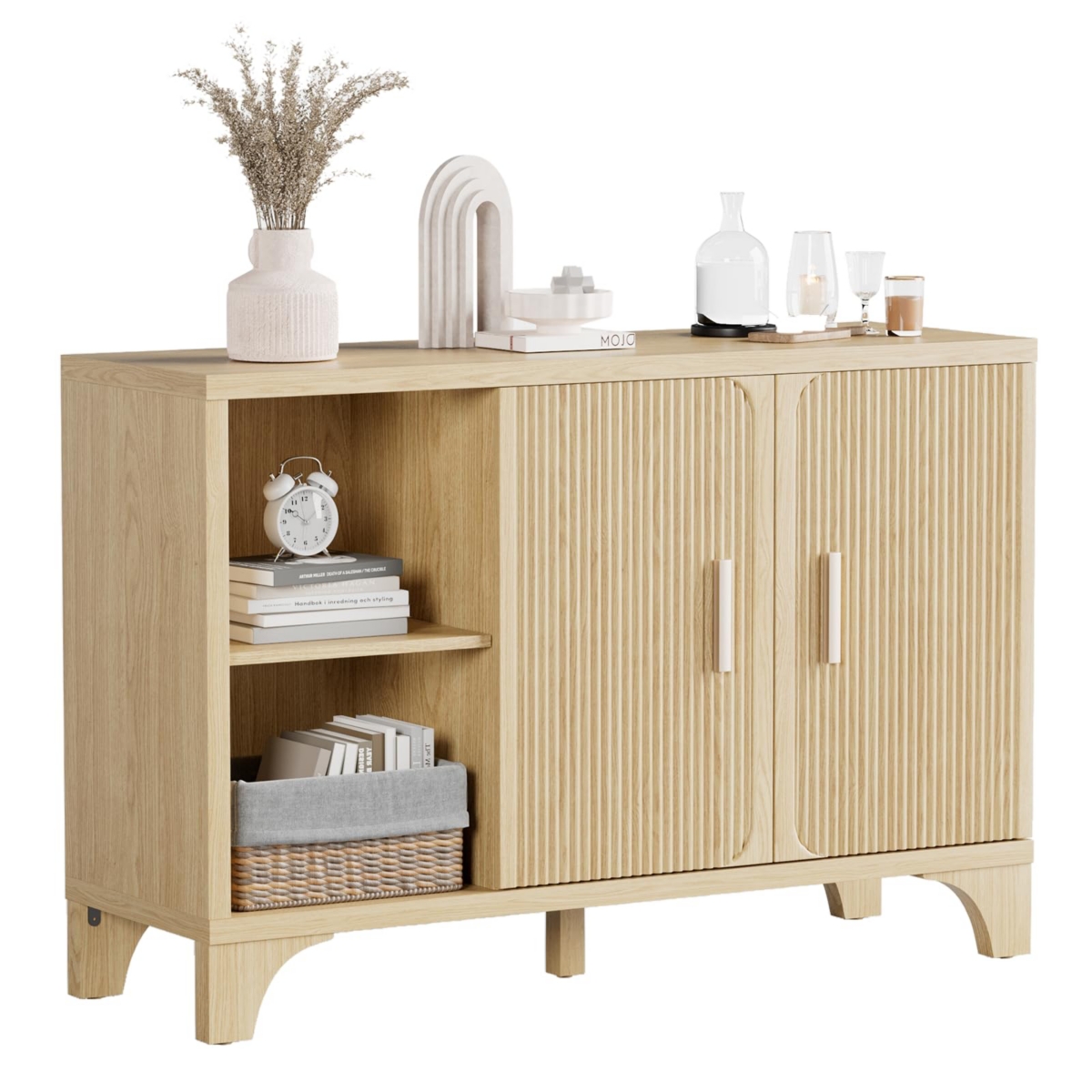 Sugift 48 Inch Farmhouse Console Table with 2 Drawers and Open Storage Shelf for Hallway