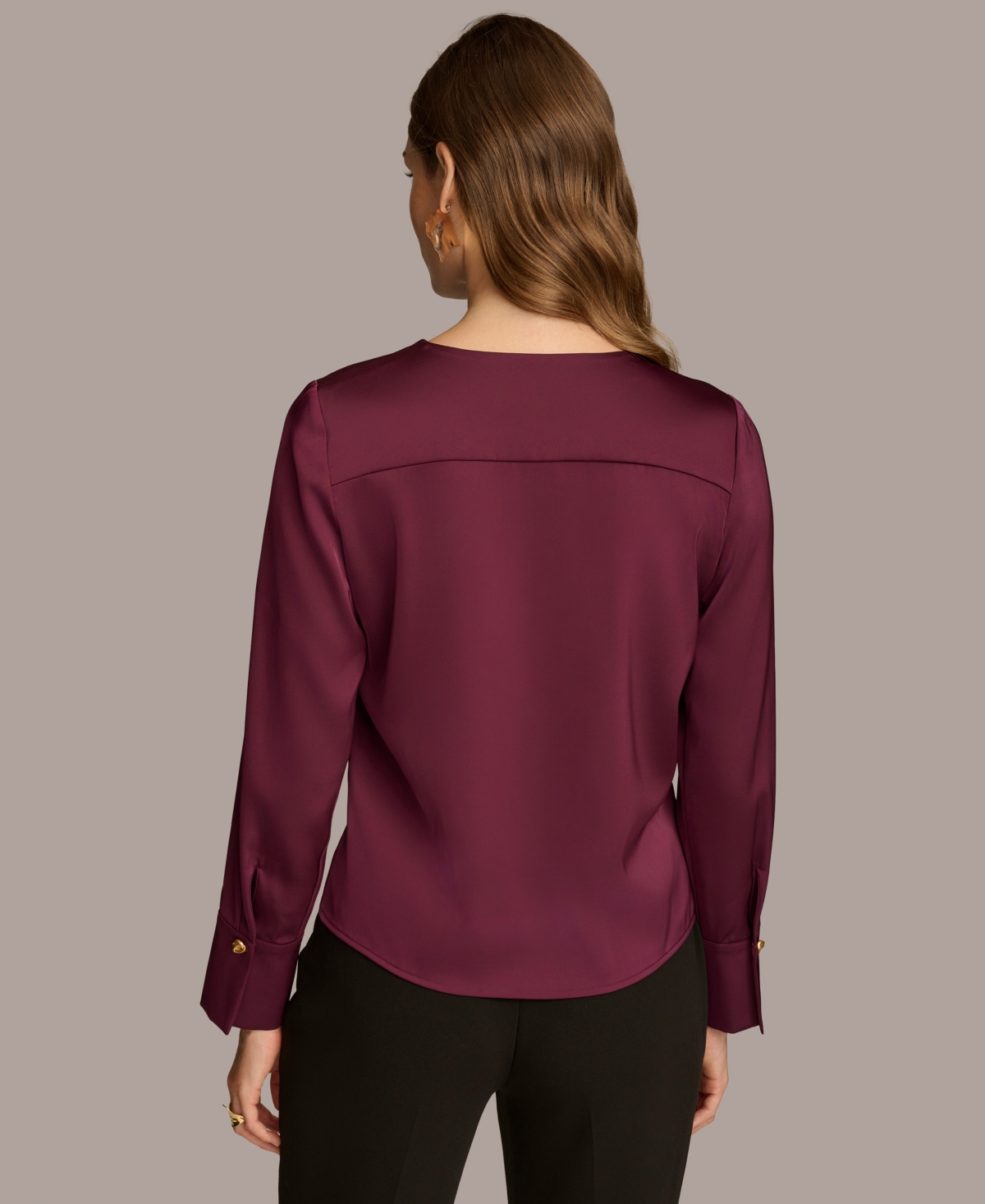 Donna Karan New York Women's Long Sleeve Faux-Wrap Satin Blouse