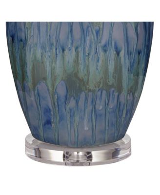 Annette Coastal Table Lamp 38" Tall Blue Ceramic Drip Vase with Table Top Dimmer Off White Oval Shade for Bedroom Living Room Home