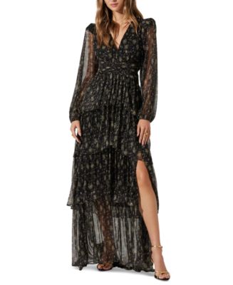 black and white animal print maxi dress Women's Long Dress Maxi Dress Casual Dress Elegant Stylish Vacation Date Loose Fit Graphic Long Sleeve V Neck Black And White Spring Fall