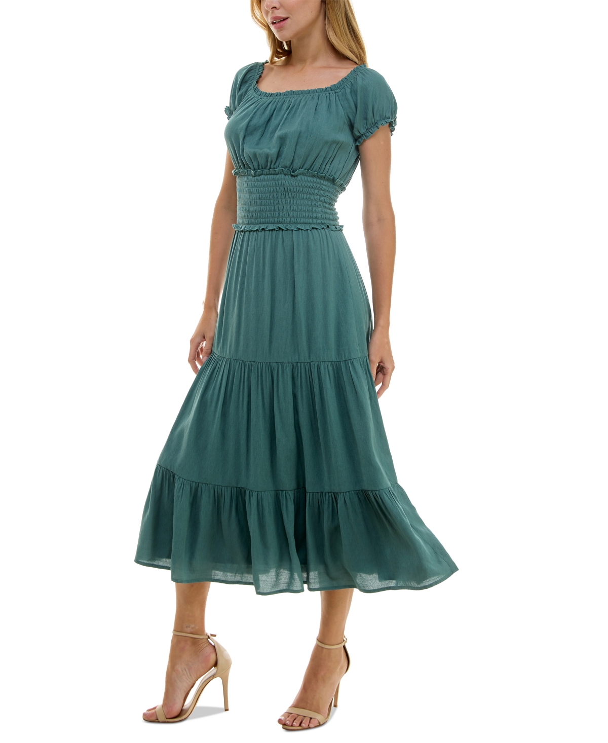 Trixxi Juniors' Smocked-Waist Fit & Flare Tiered Dress