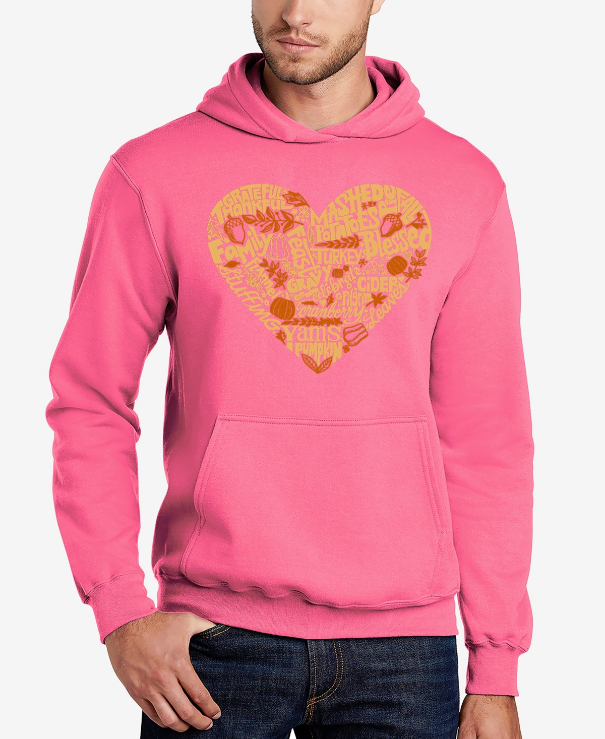 La Pop Art Men's Thanksgiving Heart Word Art Hooded Sweatshirt