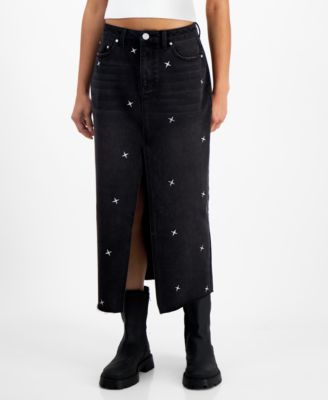 Indigo Rein Juniors' Embroidered Denim Midi Skirt