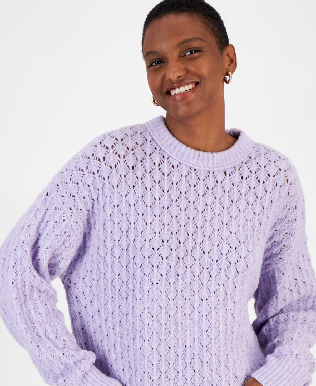 And Now This Women's Pointelle Knit Crewneck Sweater, Created for Macy's