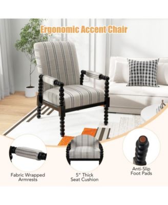 Upholstered Accent Chair with Rubber Wood Frame for Living Room-Beige