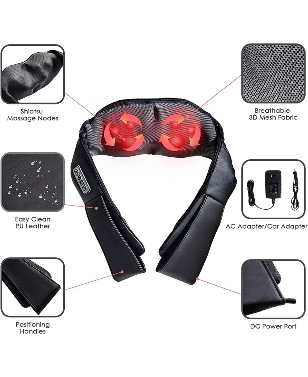 Skonyon Electric Back and Neck Kneading Shoulder Massager with Heat Straps