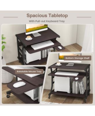 Mobile Computer Desk with Keyboard Tray Mouse Tray and Shelf-Dark Brown