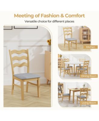 Dining Chair Set of 2 Linen Fabric Upholstered Kitchen Chairs with Padded Seat-Natural