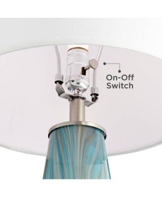 Jaime Modern Table Lamp Hand Crafted 26" High Faded Swirl Blue Gray Art Glass Brushed Nickel Silver White Drum Shade for Living Room Bedroom House Bedside Home (Color May Vary) - Possini Euro Design